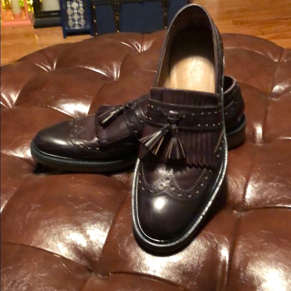 Ferrgamo Brn Lthr Mens Brogue Tassel Loafer